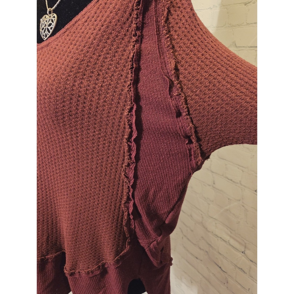 We The Free Thermal Waffle Knit Long Sleeve Tunic Top Oversized Maroon XS - Picture 3 of 9